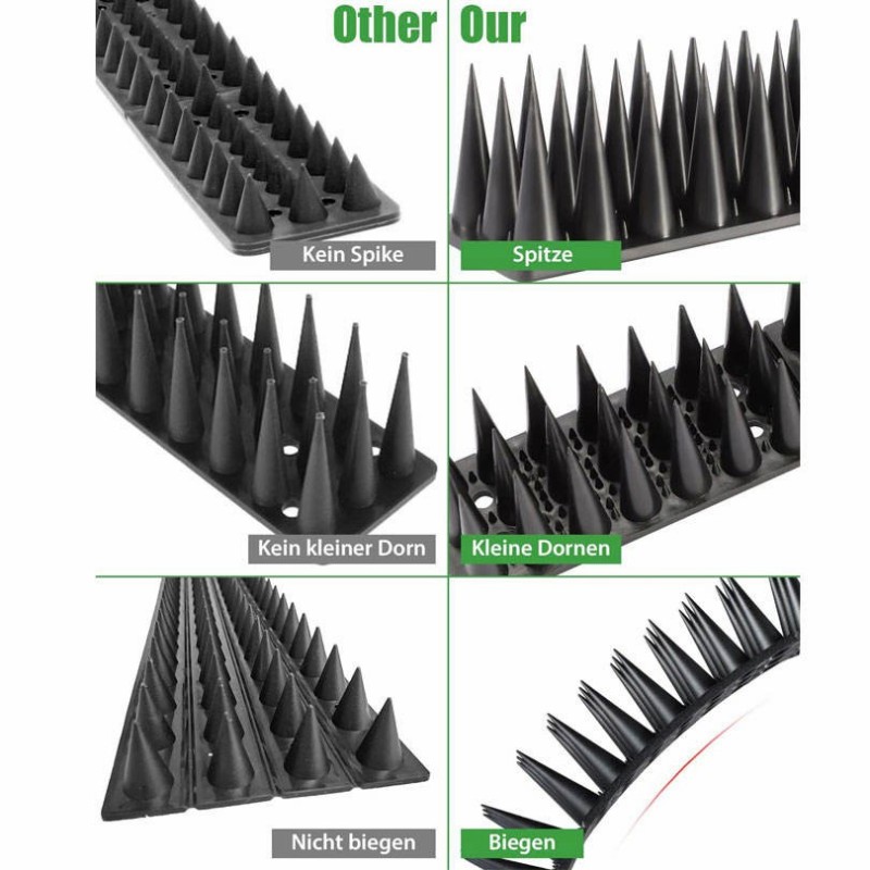 Eco-Friendly Anti-Pigeon & Cat Deterrent Humane Bird & Cat Control Adjustable for Ledges & Fences 30cm Heavy-Duty Plastic Bird Spikes (20PCS)