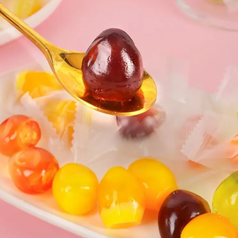 Wholesale Halal Sweet Fruit Flavor Mango/Peach/Lychee/Strawberry/Grapes/Banana Peeling Gummy Candy