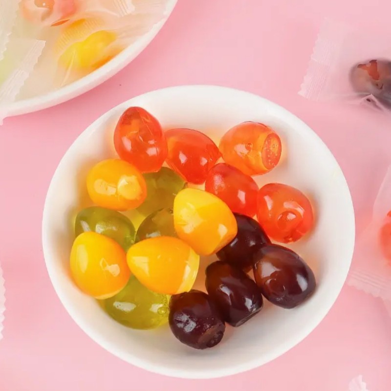 Wholesale Halal Sweet Fruit Flavor Mango/Peach/Lychee/Strawberry/Grapes/Banana Peeling Gummy Candy