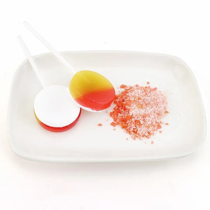 2-in-1 Round Flat Shaped Hard Lollipop with Popping Candy