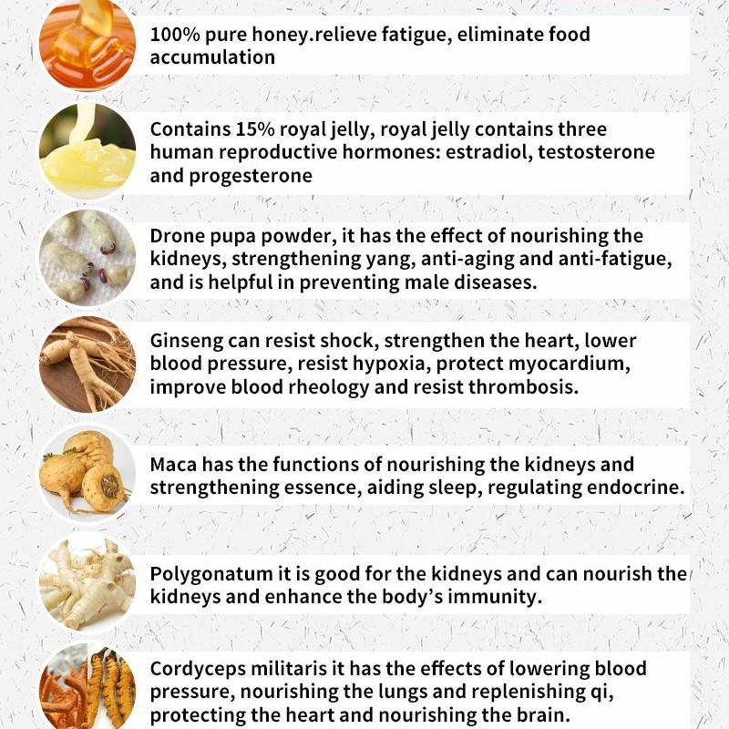 Beehall Health Products Improve Metabolism Bulk Royal Jelly Honey with Cordyceps Militaris