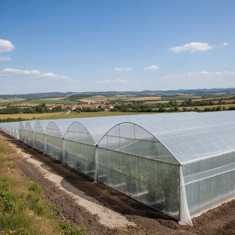 Sturdy Multi-Span Film Greenhouse for Year-Round Agricultural Use