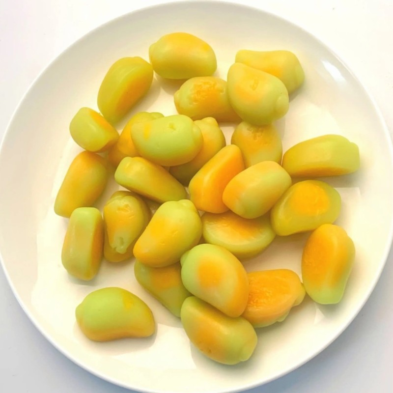 Factory Halal Mango Grape Sweet Peeling Soft Fruit Shaped Peeled Gummy Candy