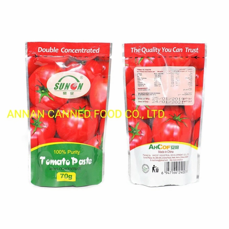 Sunon Brand Tomato Paste with 28-30% Concentrate in Self-Standing Pouch