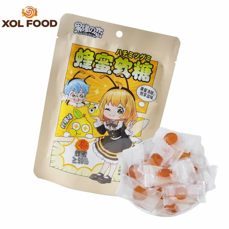 Honey Gummy Honeycomb Honey (Lemon, Passion Fruit, Grapefruit Flavor) 60g, Healthy Gummy Customized Label Royal Honey