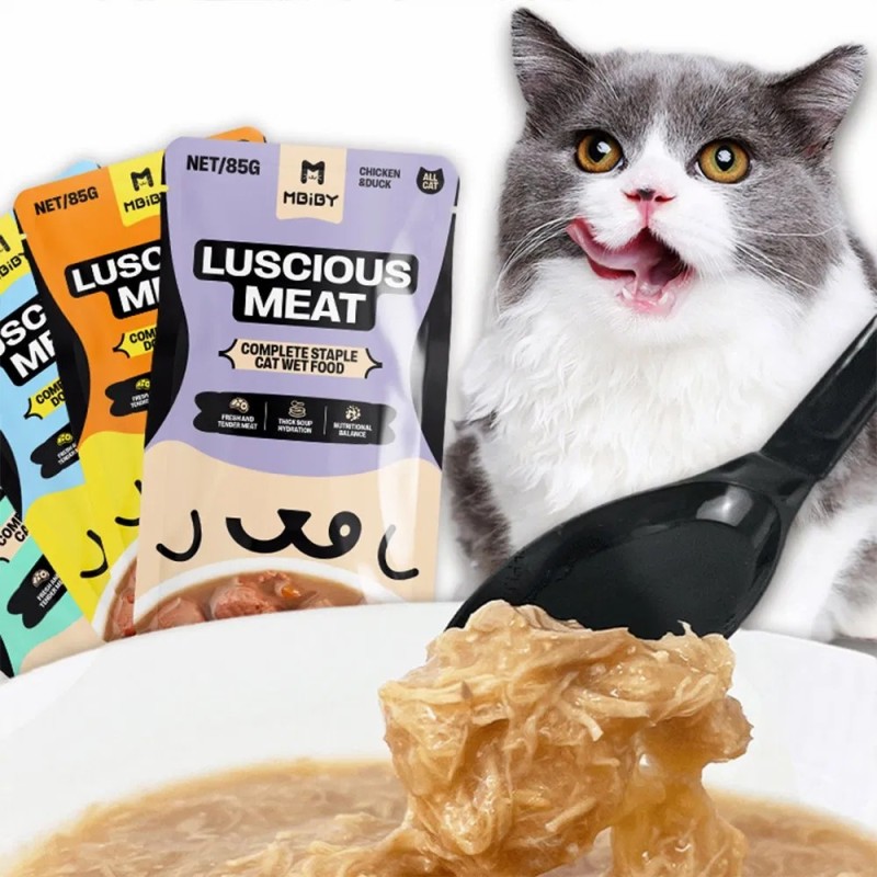 Factory Price 85g Cat Soup Wet Cat Food Various Flavors Meat Pouches Delicious Tasty Snaks for Cat