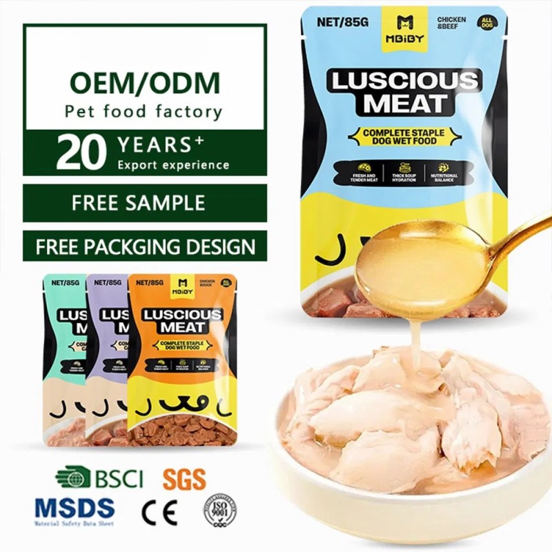 Factory Price 85g Cat Soup Wet Cat Food Various Flavors Meat Pouches Delicious Tasty Snaks for Cat