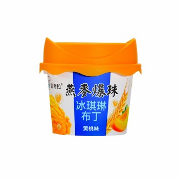 Mancoala Wholesale Oat Burst Pearl Yellow Peach Flavor Luxury Milk Pudding in Big Round Cup