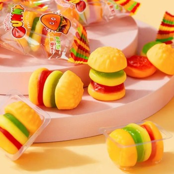 Best Selling Exotic Snack Food OEM Hamburger Shaped Gummy Candy