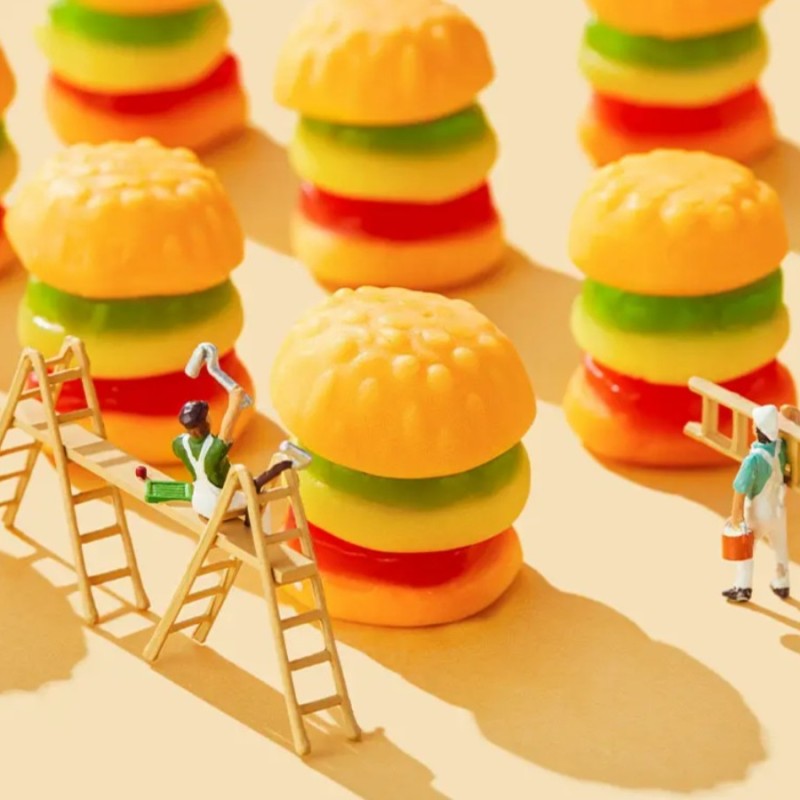 Best Selling Exotic Snack Food OEM Hamburger Shaped Gummy Candy