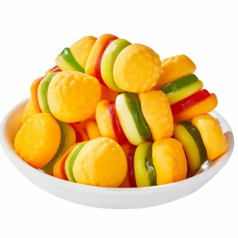 Best Selling Exotic Snack Food OEM Hamburger Shaped Gummy Candy