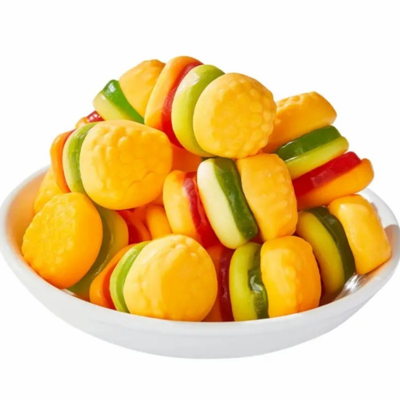 Best Selling Exotic Snack Food OEM Hamburger Shaped Gummy Candy