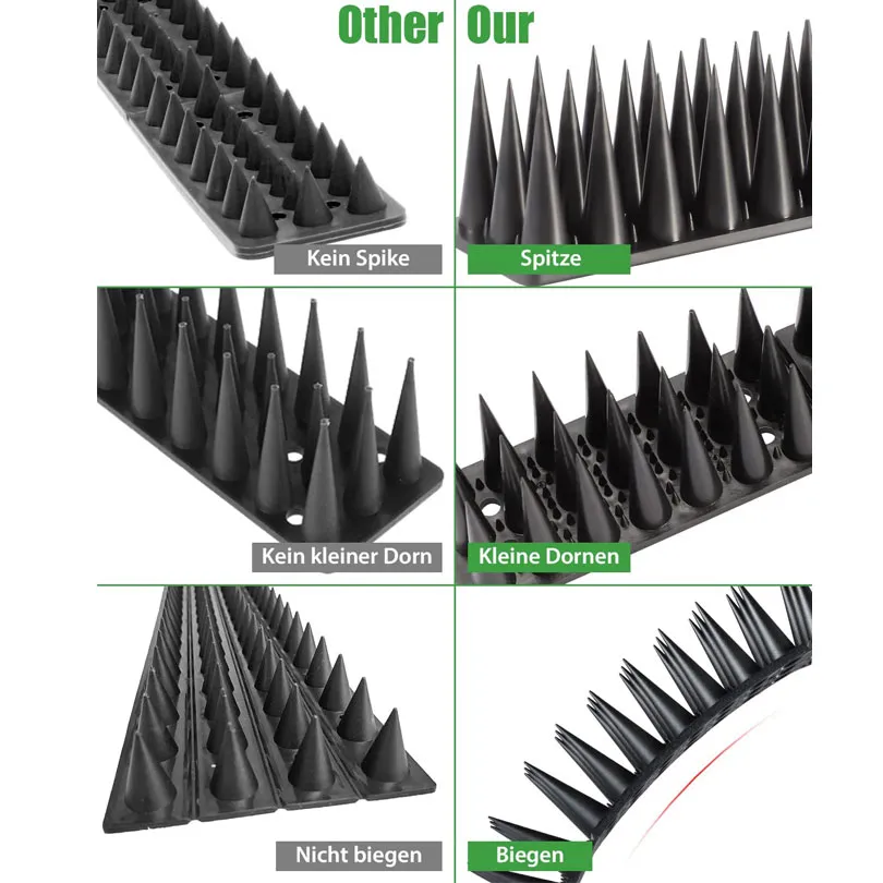 Eco-Friendly Anti-Pigeon & Cat Deterrent Humane Bird & Cat Control Adjustable for Ledges & Fences 30cm Heavy-Duty Plastic Bird Spikes (20PCS)