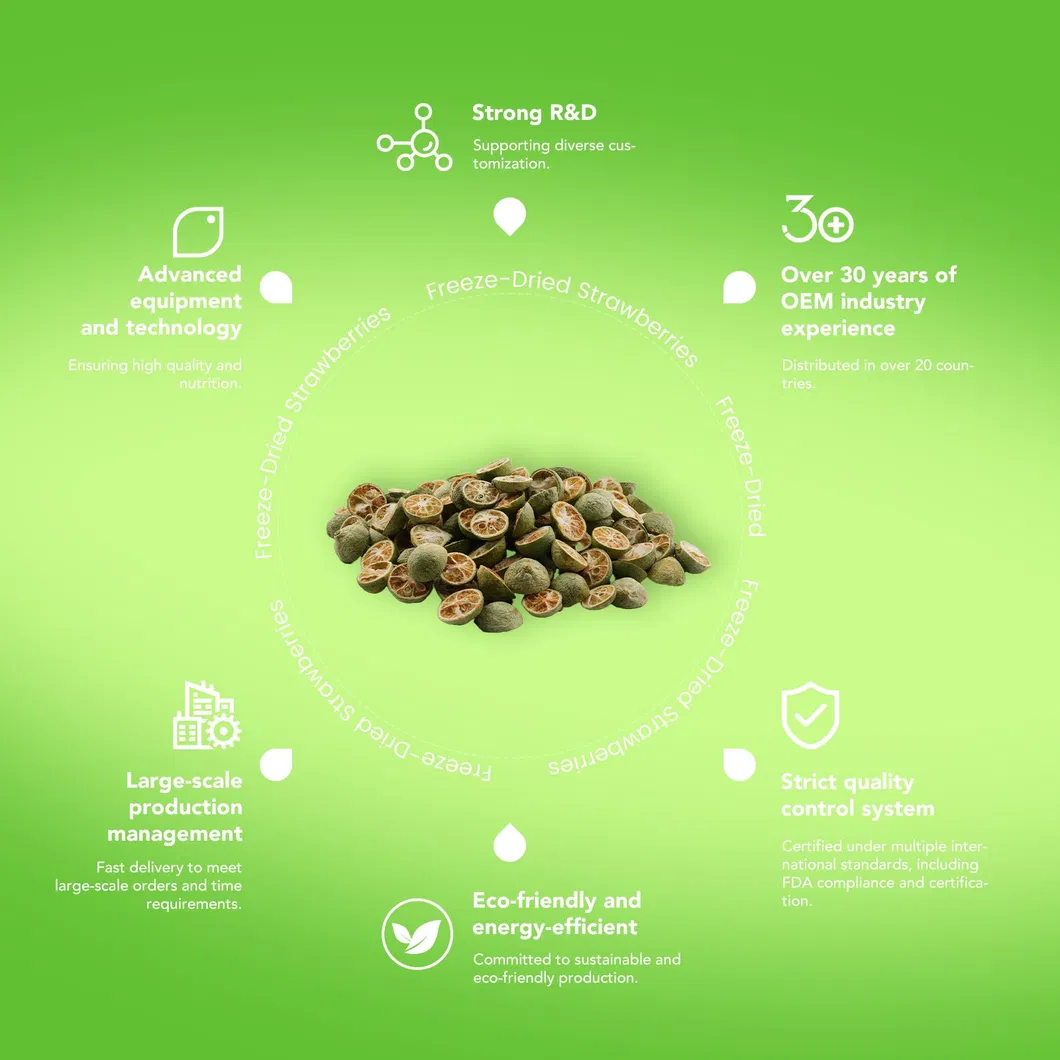 High Quality Fd Green Kumquat, 100% Natural Freeze Dried Fruit, Factory Direct Wholesale for Food Manufacturing