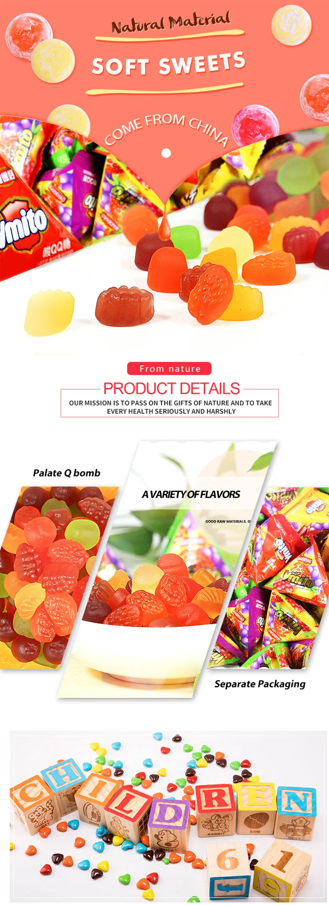 Wholesale Halal Sweet Fruit Flavor Mango/Peach/Lychee/Strawberry/Grapes/Banana Peeling Gummy Candy