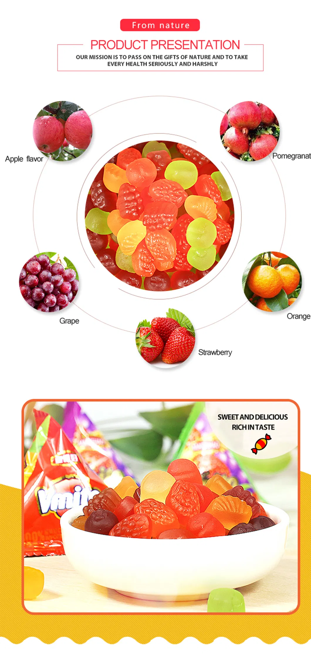 Wholesale Halal Sweet Fruit Flavor Mango/Peach/Lychee/Strawberry/Grapes/Banana Peeling Gummy Candy
