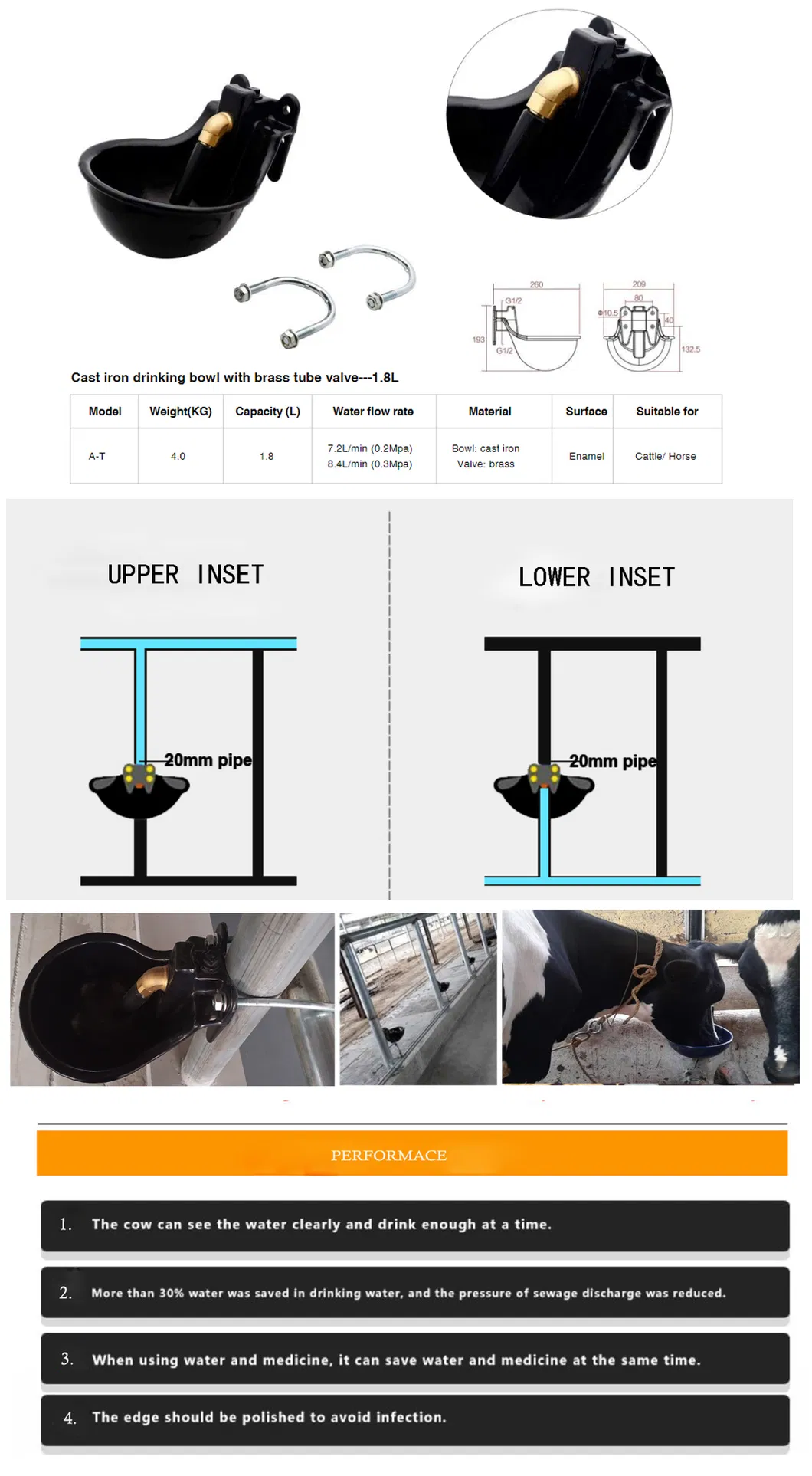2.5L Water Capacity Livestock Waterer Cow Water Bowls Easy Mounting