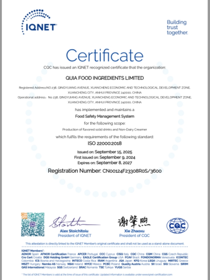 Non-Dairy Creamer for Coffee by Qijia - 25 Kg Made in China