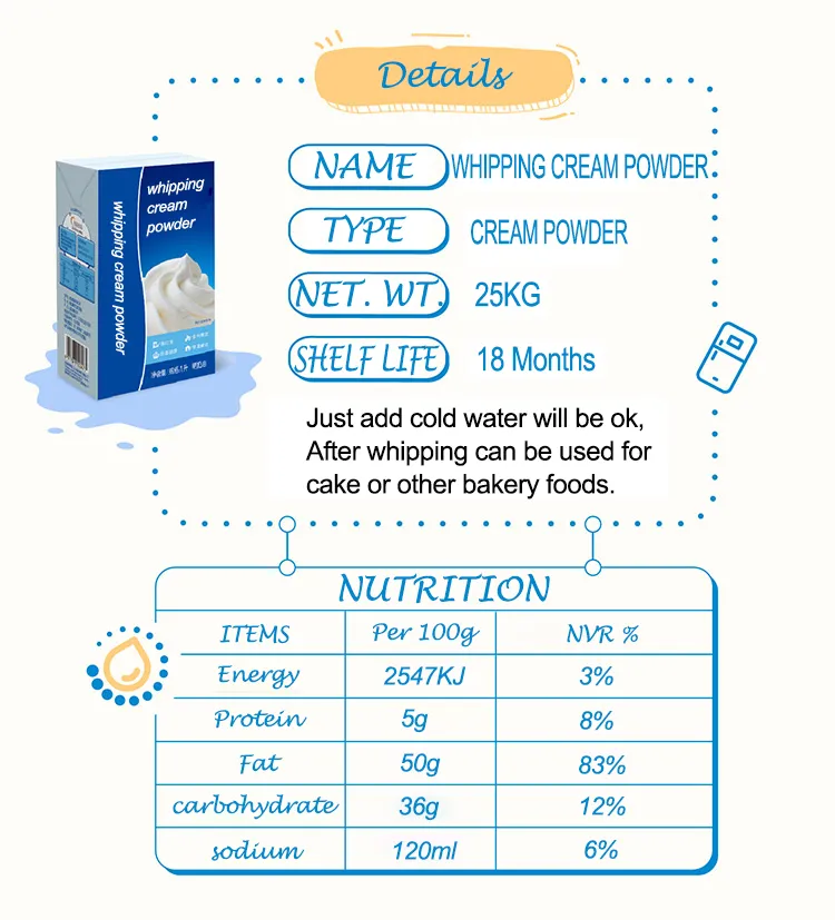 Halal Supplier Whipped Topping Cream Powder for Bakery