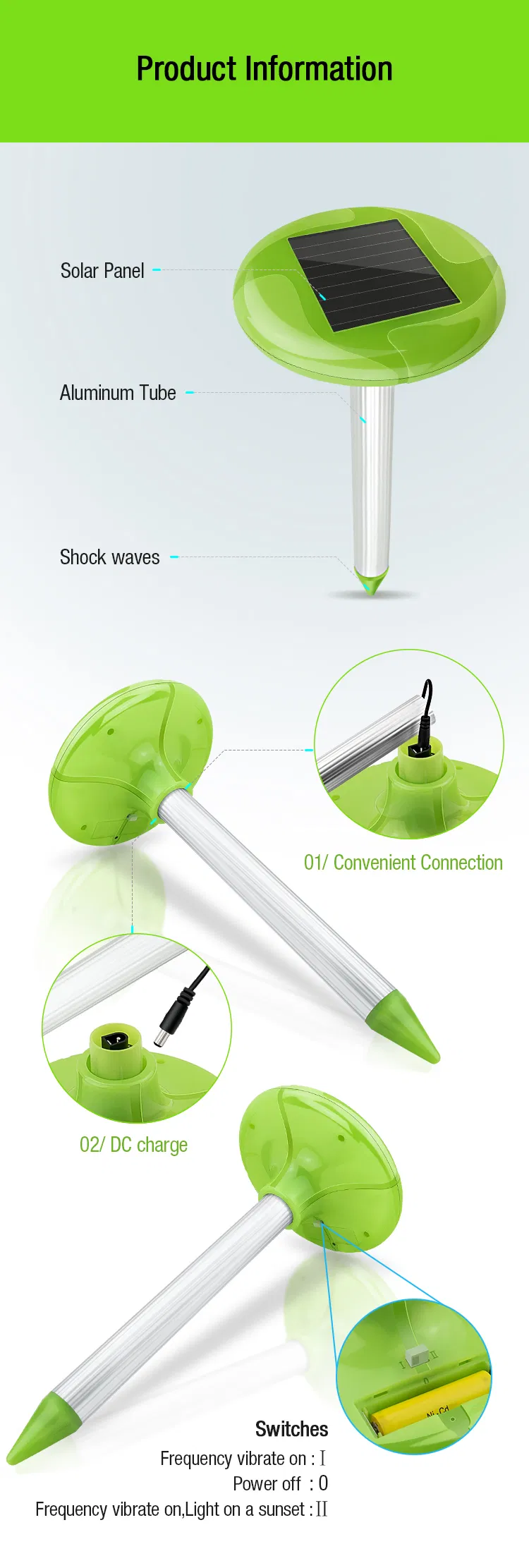 Ultrasonic Garden Light Pest Control Repeller for Snake Serpent Mouse Rat Rodent Mole Vole Control Animal Repellent