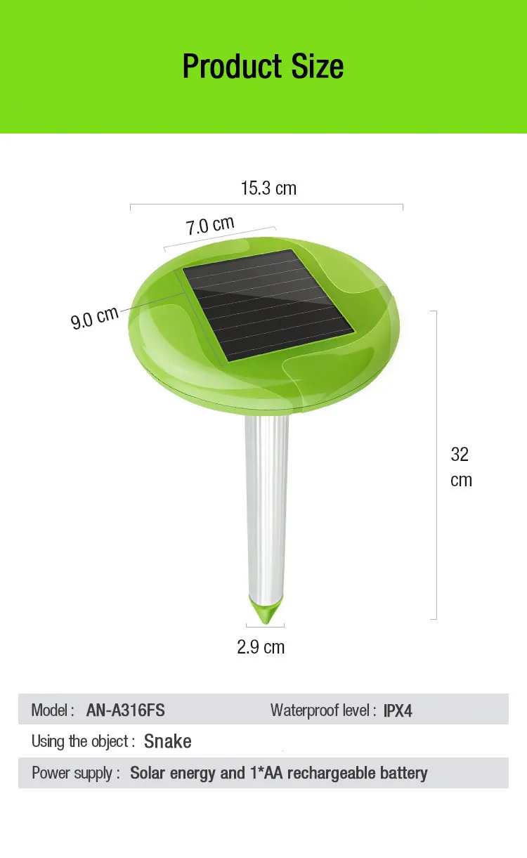 Ultrasonic Garden Light Pest Control Repeller for Snake Serpent Mouse Rat Rodent Mole Vole Control Animal Repellent