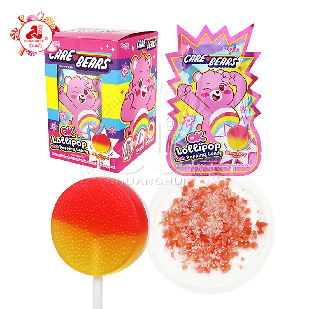 2-in-1 Round Flat Shaped Hard Lollipop with Popping Candy