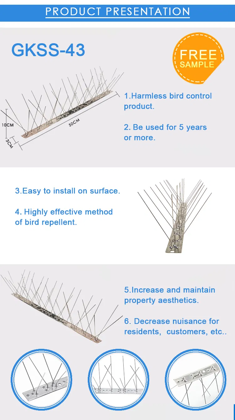 Birds Deterrent Control Stainless Steel Pins and Base Anti Pigeon Bird Spikes