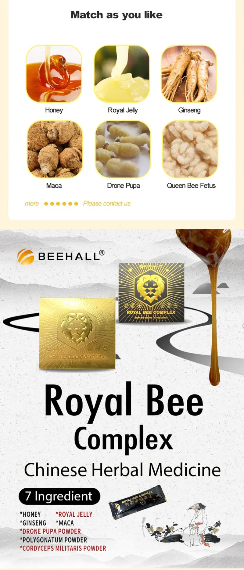 Beehall Health Products Improve Metabolism Bulk Royal Jelly Honey with Cordyceps Militaris