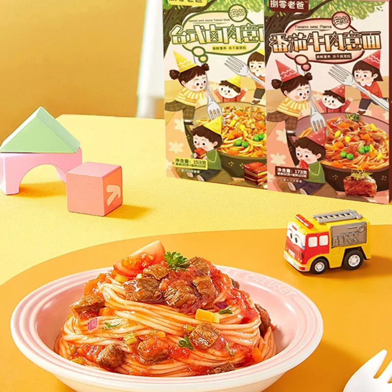 Children Spaghetti with Taiwan Style Gravy Sauce Fast Noodles