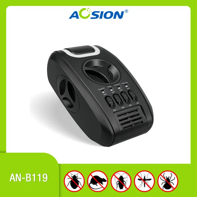 Indoor Livingroom Kitchen Dual Speakers Portable Electronic Ultrasonic Sensor Rodent Repellent Battery Pest Control Repeller for Mouse Rat Rodent Mosquito Fly