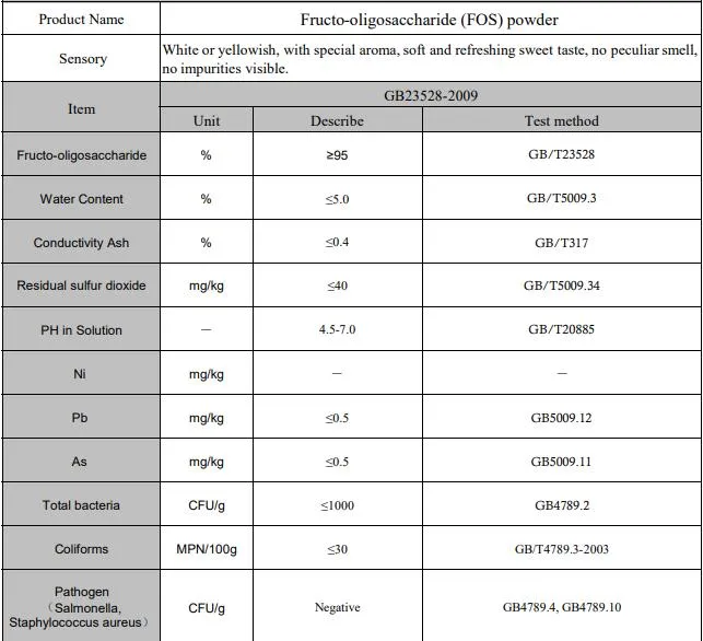 Soluble Dietary Fiber Food Additive High Water Activity Fructo Oligosaccharide