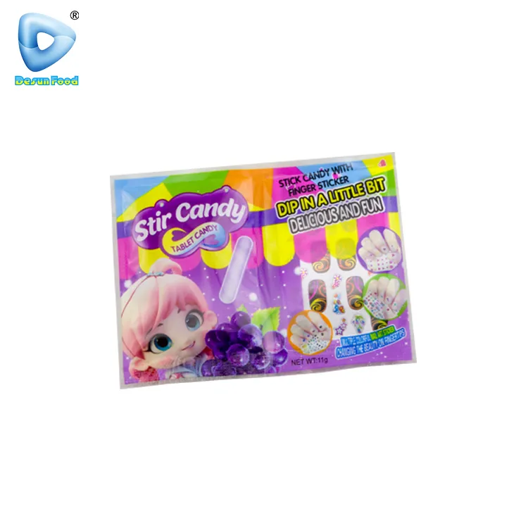 Hot Selling Nail Stickers Toys with Sour Powder with Tablet Candy Stick