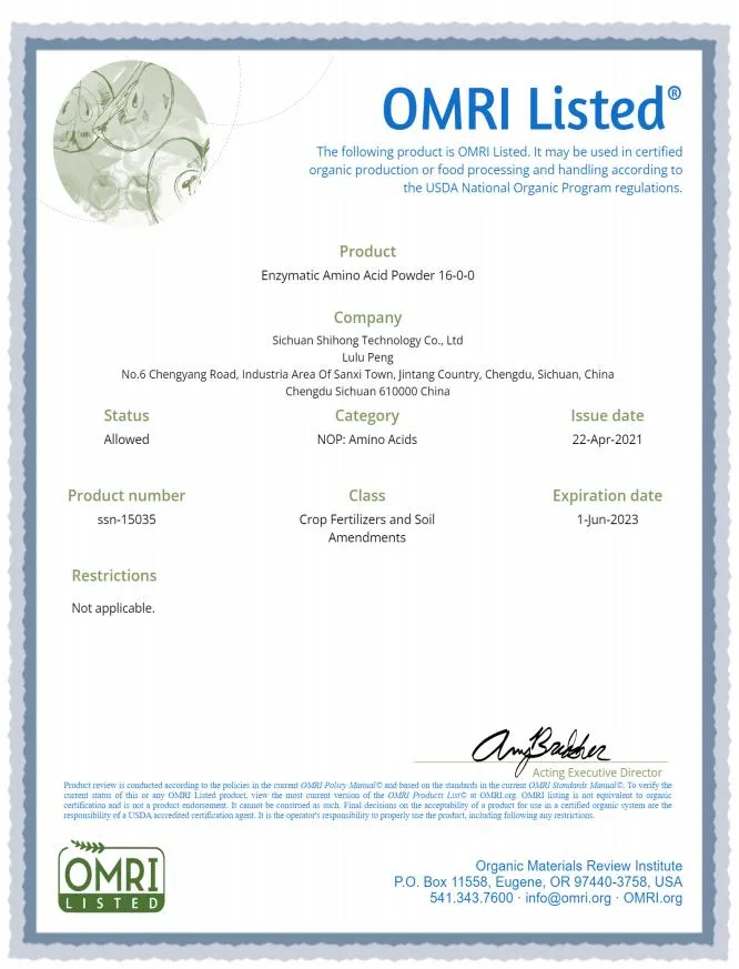 Enzymatic Protein Amino Acid Organic Fertilizer 16-0-0 Omri Listed Organic Farm Use