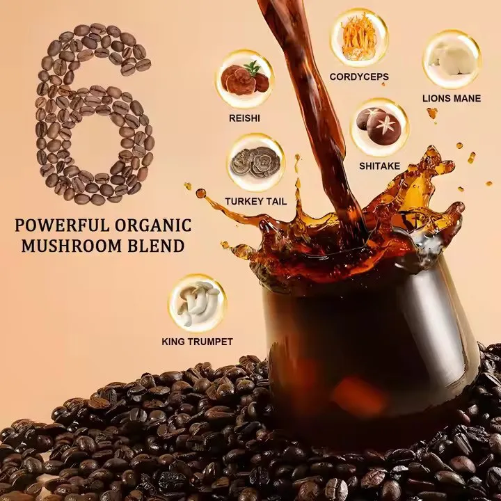 Wholesale OEM Mushroom 10 in 1 6 in 1 Arabica Coffee Blend Robusta Mushroom Coffee