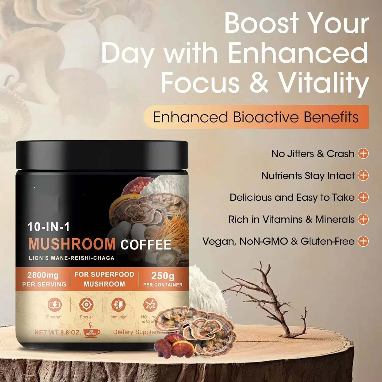 Wholesale OEM Mushroom 10 in 1 6 in 1 Arabica Coffee Blend Robusta Mushroom Coffee