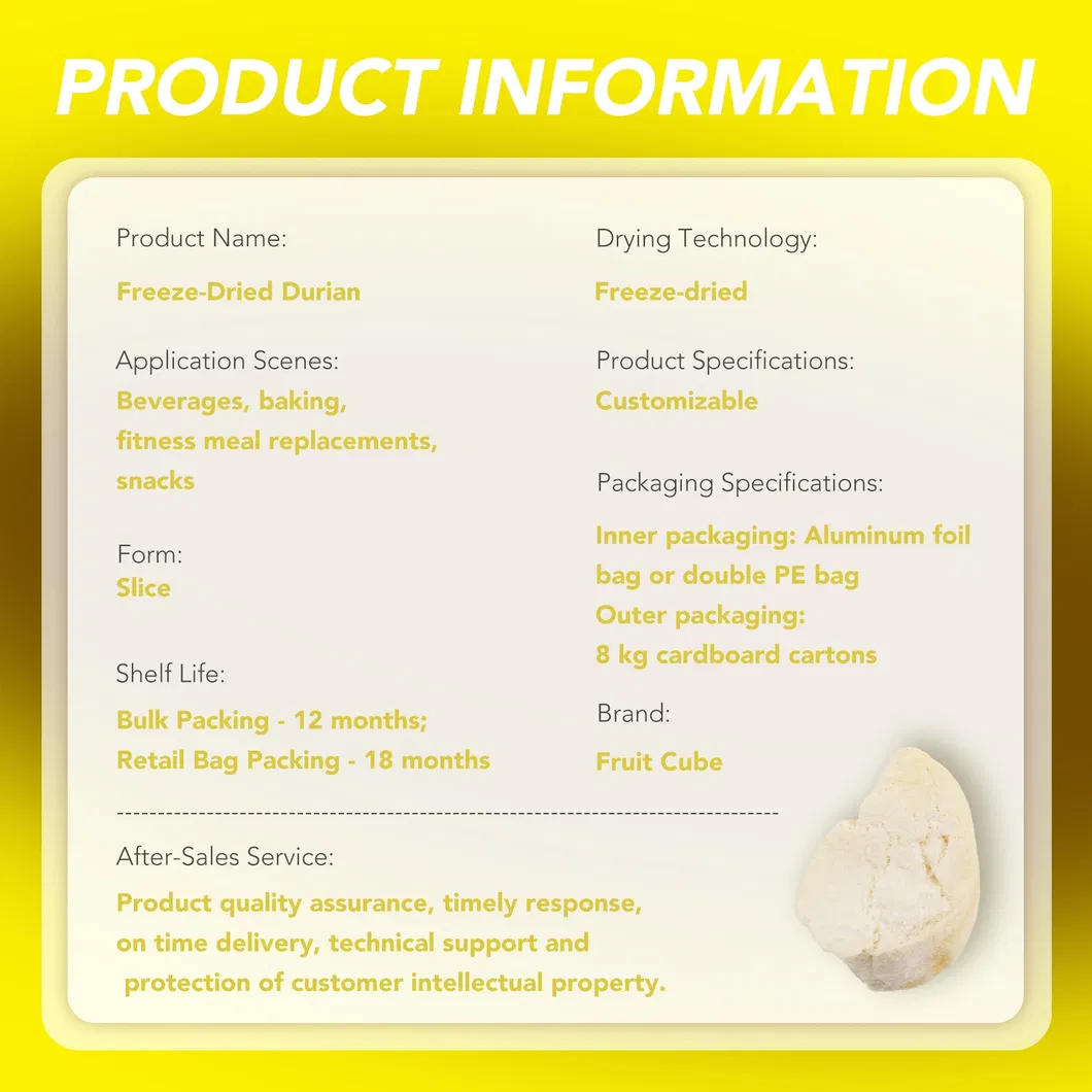 Wholesale Freeze Dried Durian, 100% Natural Creamy Freeze Dried Fruit Snack, Bulk Supply for Big Buyers