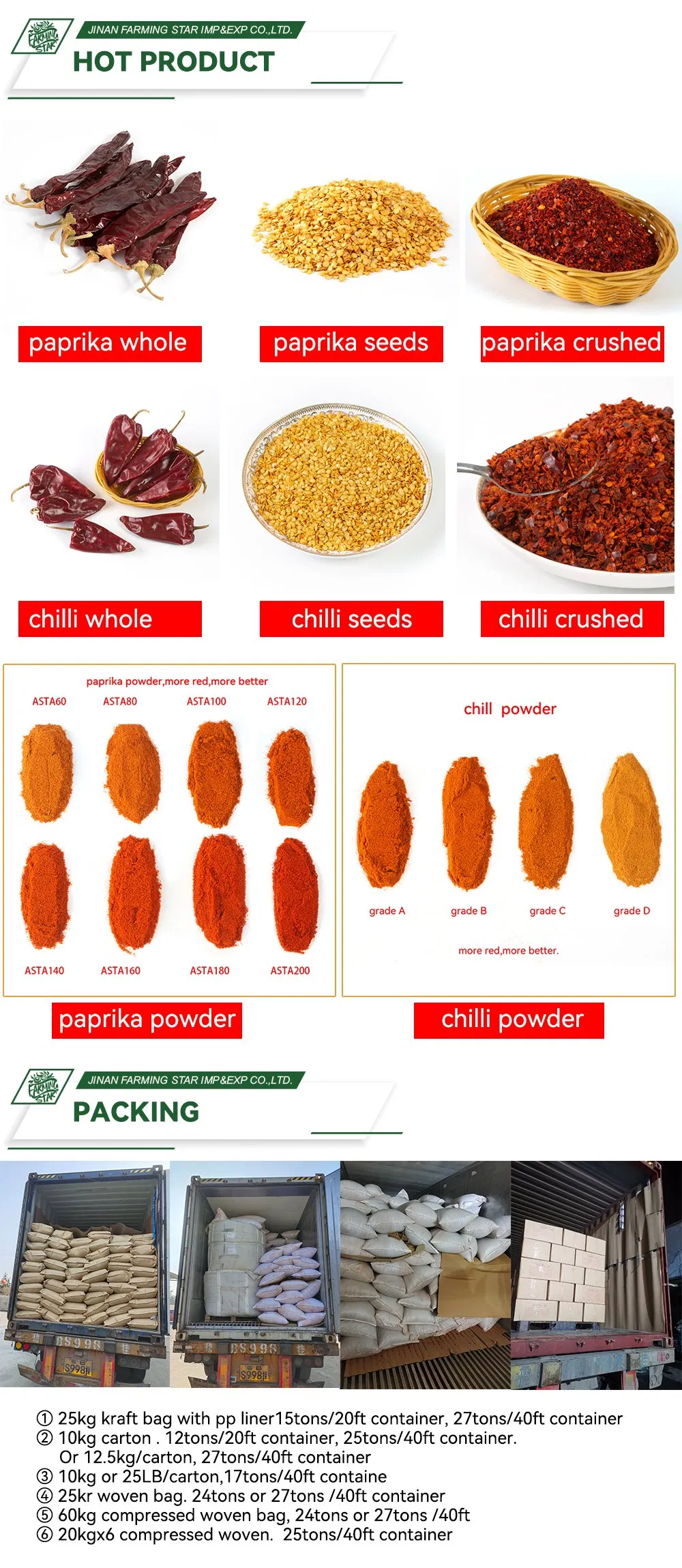 Pure Natural Chilli Paprika Pepper 24mesh Chilli Powder Grade a for Seasoning Bag Red Chilli Red Pepper Hot Pepper Chilli Fleaks