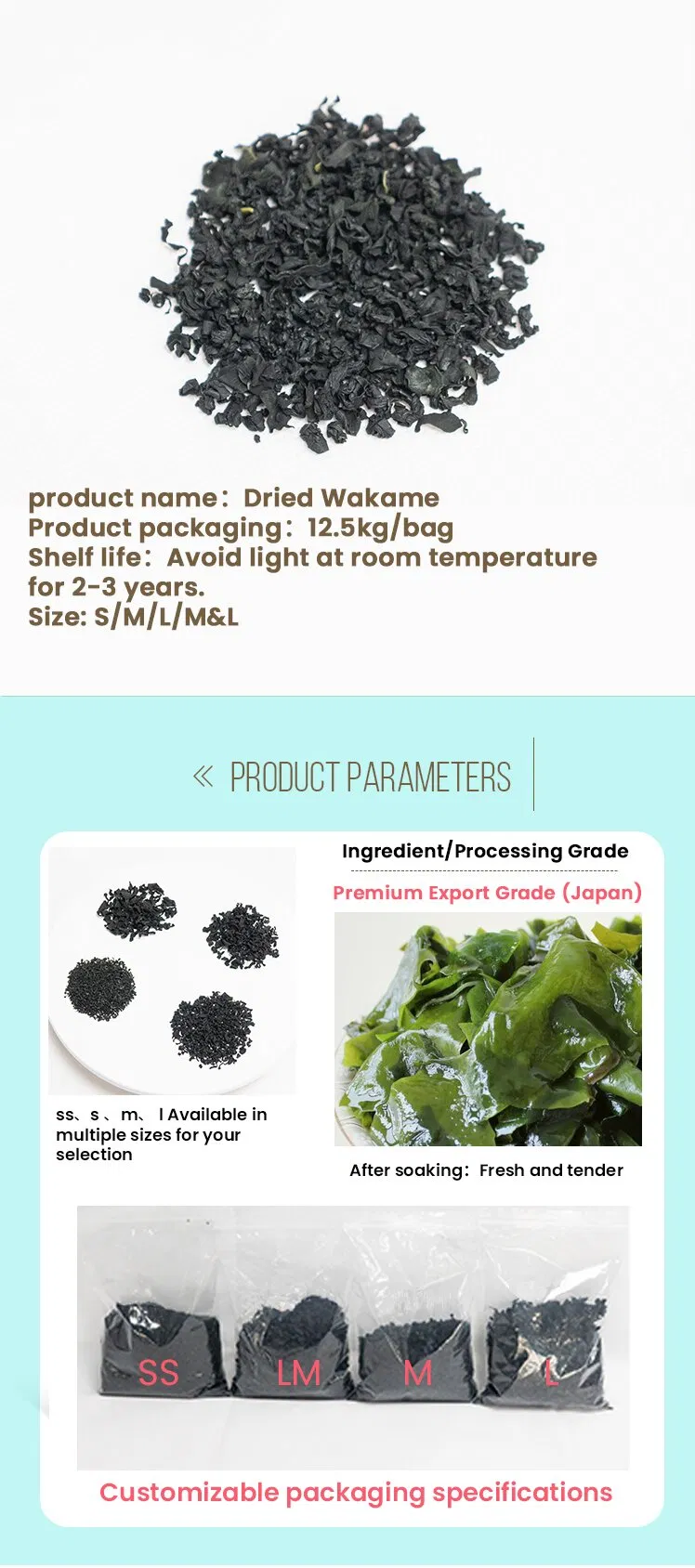 Hot Selling Meal Replacement Porridge Edible Seaweed Dried Wakame Leaves Cut