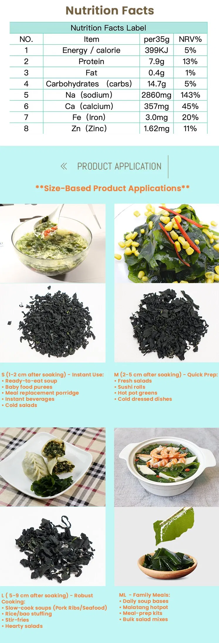 Hot Selling Meal Replacement Porridge Edible Seaweed Dried Wakame Leaves Cut