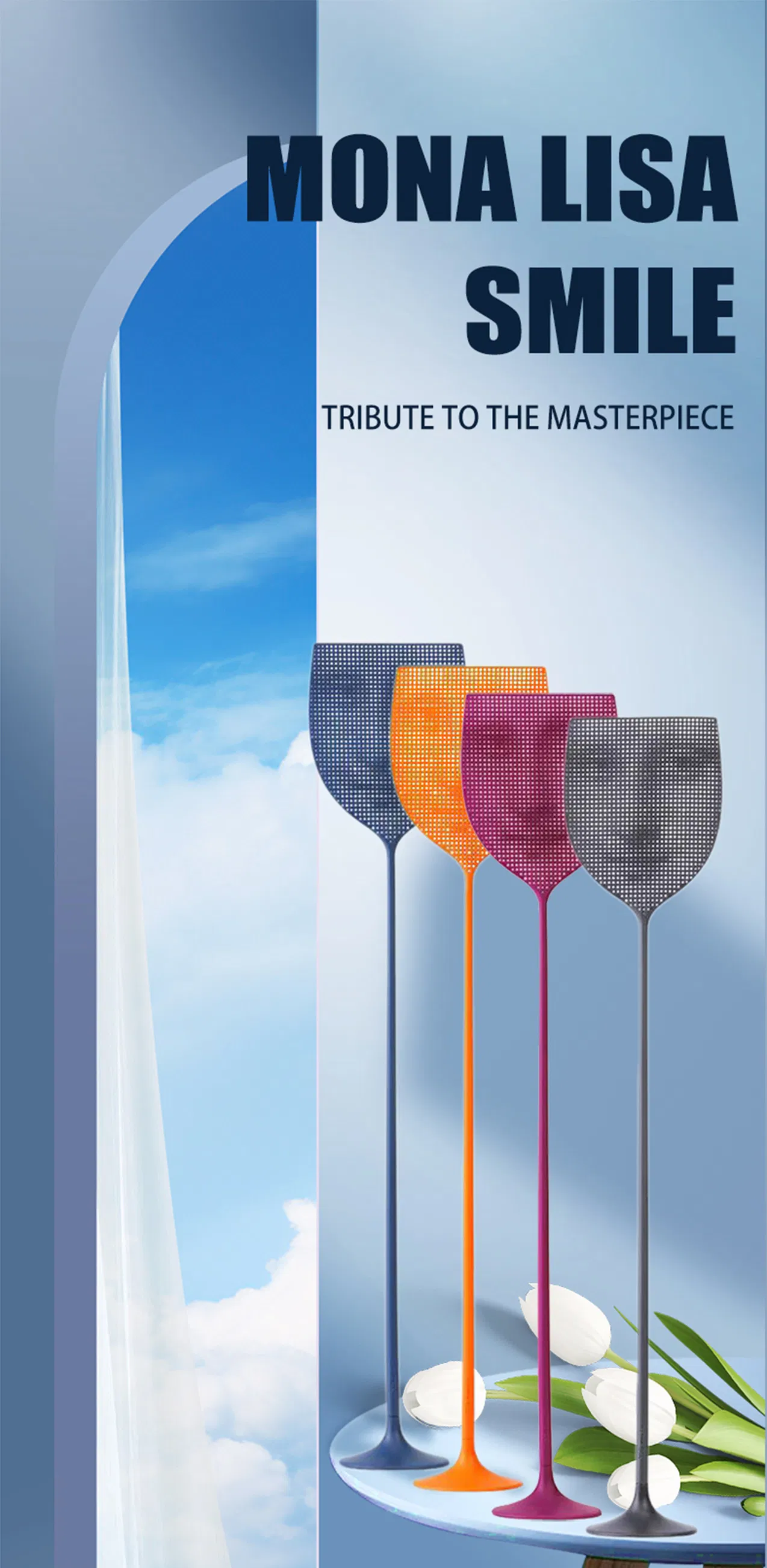 Wholesale Simple Durable Household Fly Swatter Lengthened Handle The Smile of Mona Lisa Fly Mosquito Shooter for Home