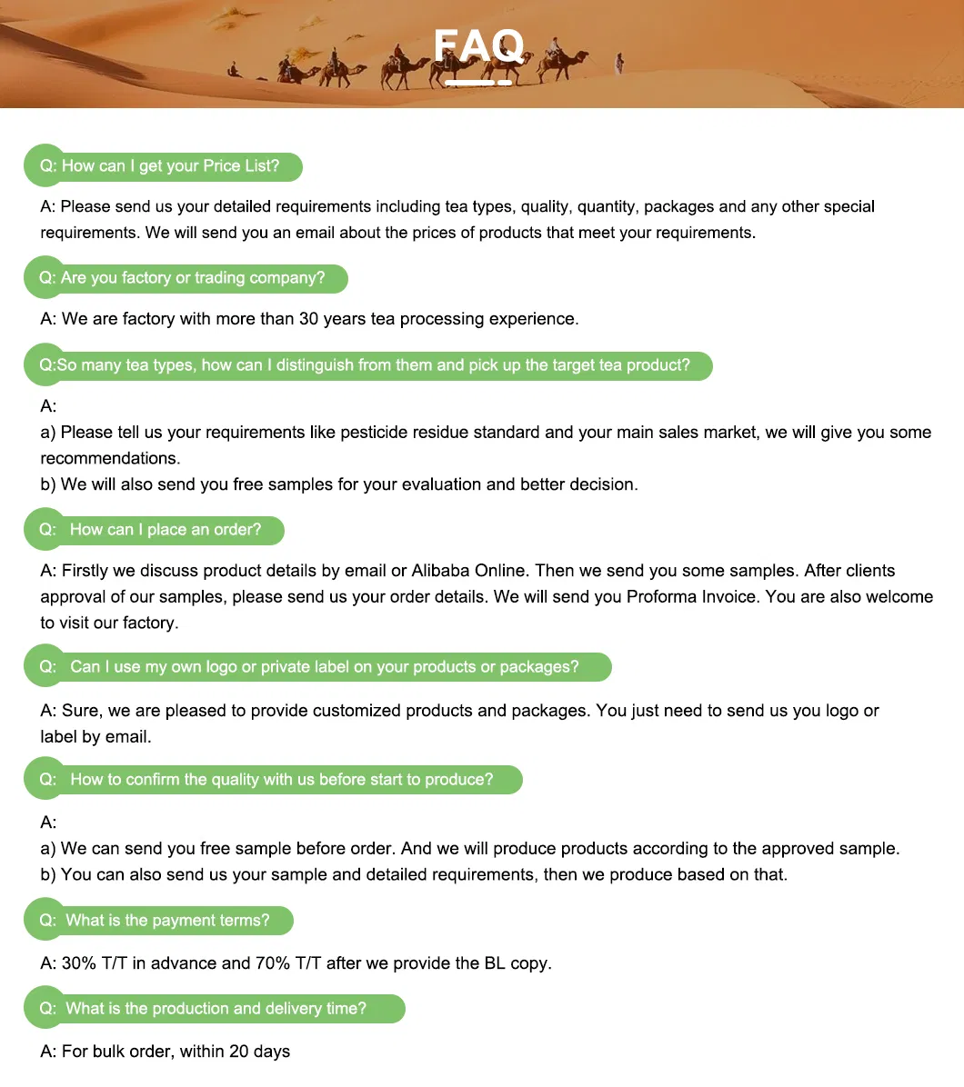 Recommend Private Tea Brand Zahra Green Tea Leaves with The Lowest Price and High Quality