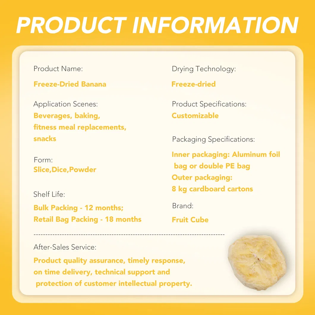 Premium Freeze Dried Banana Slices, Freeze Dried Fruit, Non-GMO Food Ingredient Direct Supply