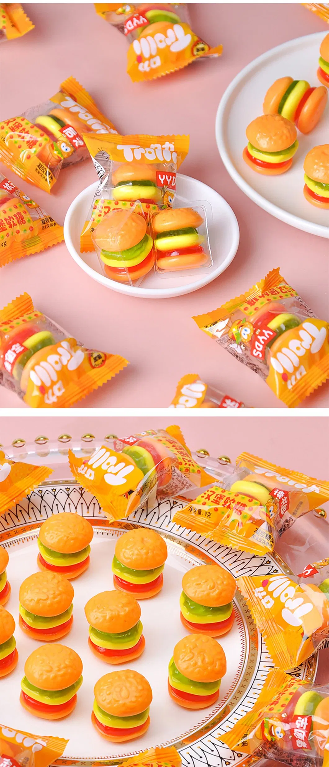 Best Selling Exotic Snack Food OEM Hamburger Shaped Gummy Candy