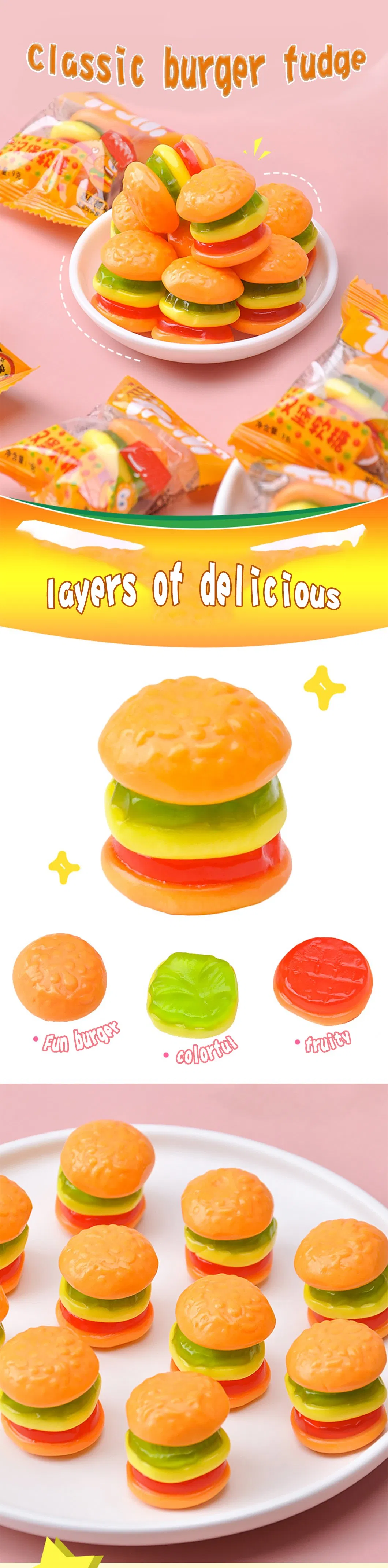 Best Selling Exotic Snack Food OEM Hamburger Shaped Gummy Candy