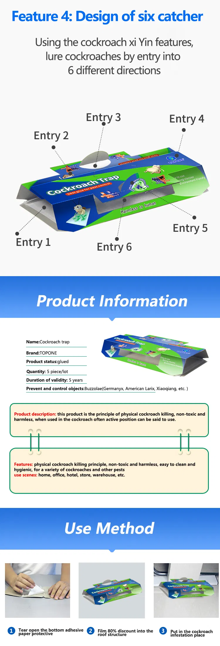 Topone Disposable Pesticide Trap Cockroach Killer Glue Trap